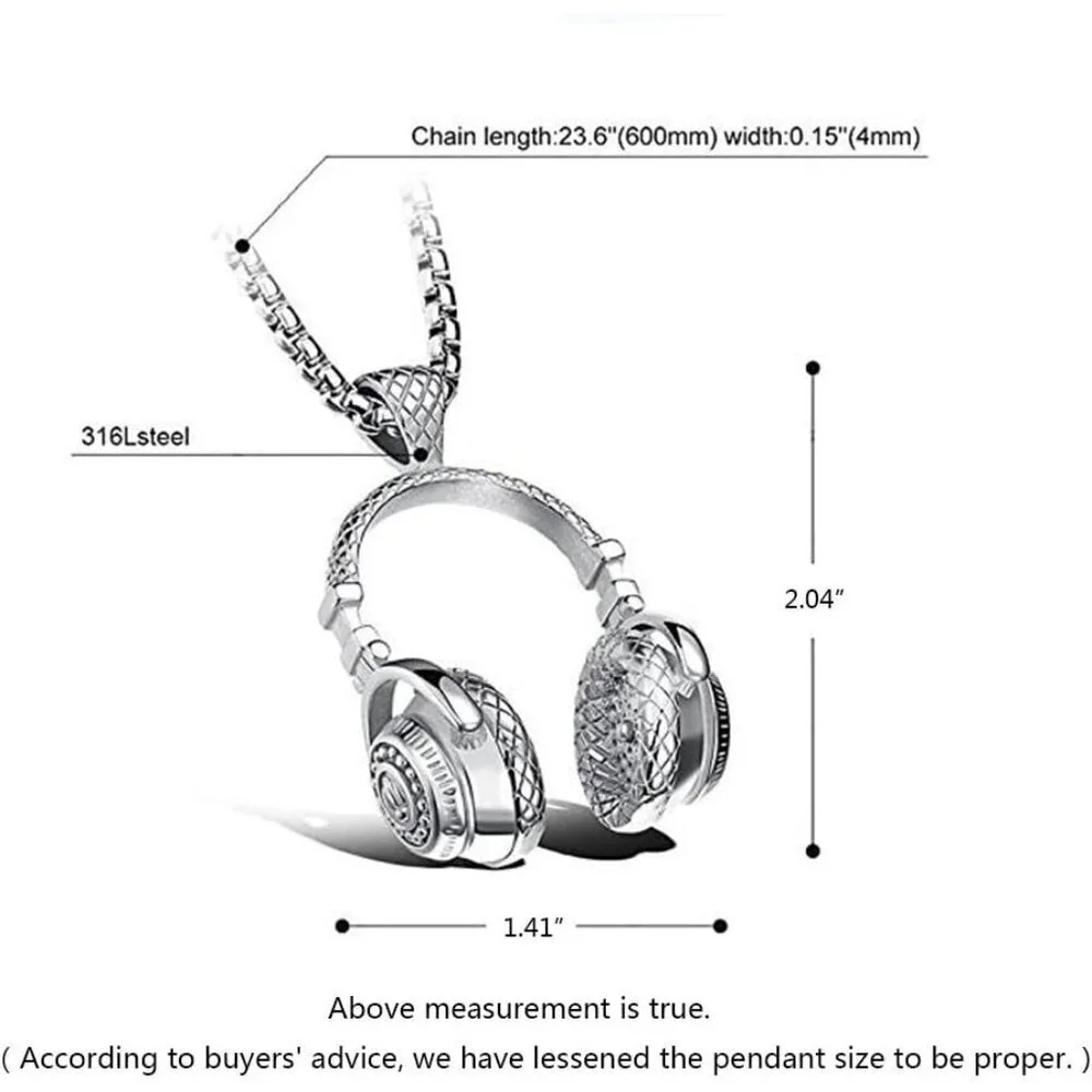 New Silver Stainless Steel Headphone Pendant Necklace for Men | DJ Music Gift